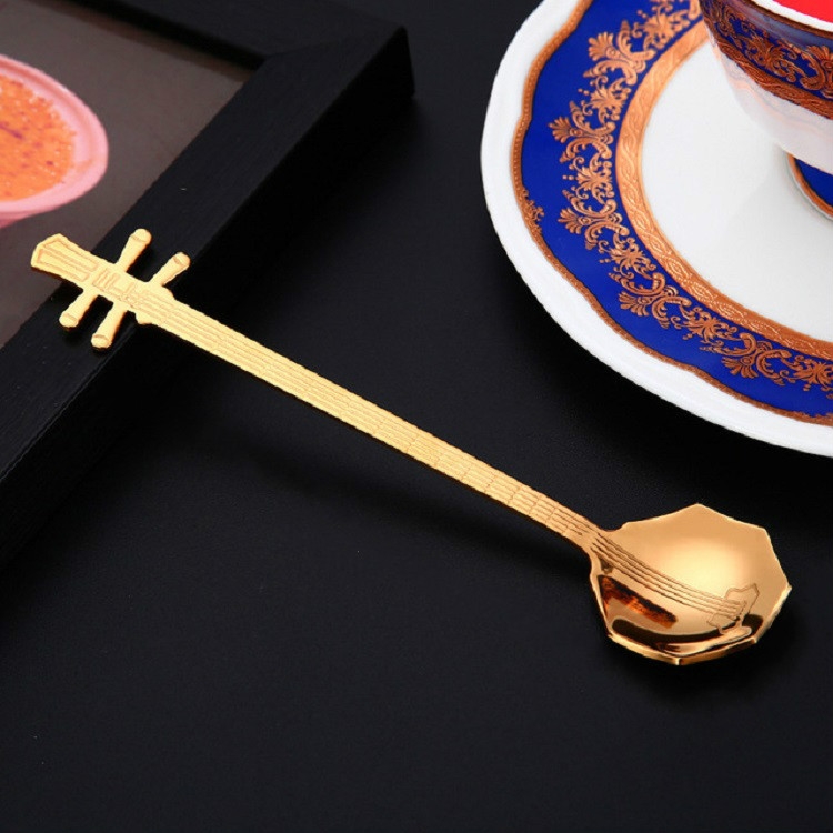 

Stainless Steel Coffee Mixing Spoon Creative Musical Instrument Shape Spoon, Style:Octagonal, Color:Titanium Gold
