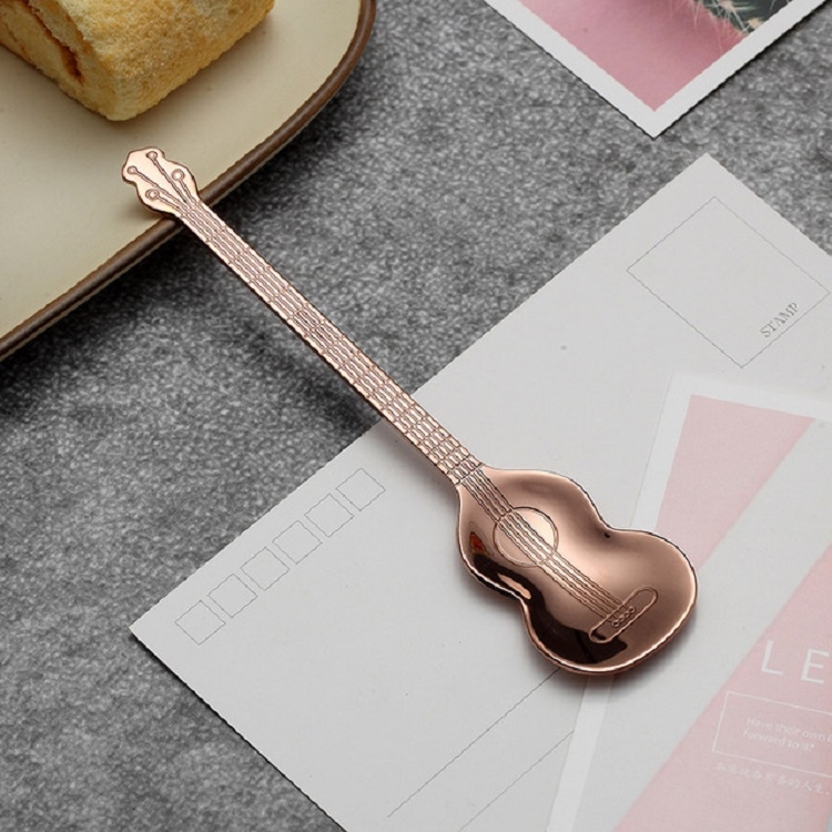 

Stainless Steel Coffee Mixing Spoon Creative Musical Instrument Shape Spoon, Style:Guitar, Color:Rose Gold