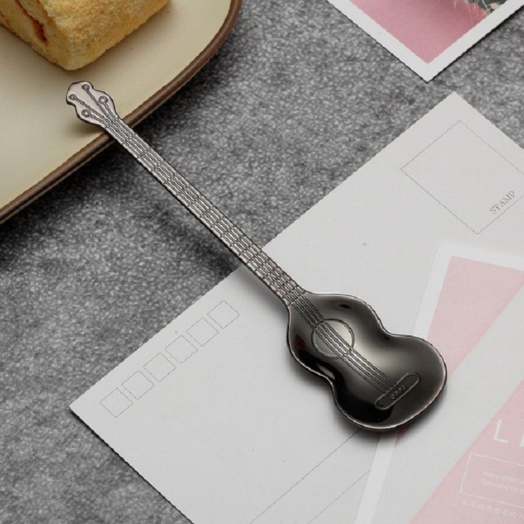 

Stainless Steel Coffee Mixing Spoon Creative Musical Instrument Shape Spoon, Style:Guitar, Color:Titanium Black