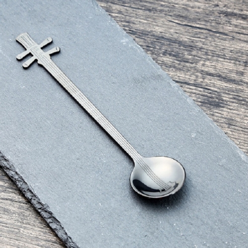 

Stainless Steel Coffee Mixing Spoon Creative Musical Instrument Shape Spoon, Style:Yueqin, Color:Titanium Black