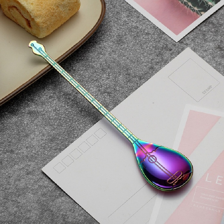 

Stainless Steel Coffee Mixing Spoon Creative Musical Instrument Shape Spoon, Style:Lute, Color:Colorful