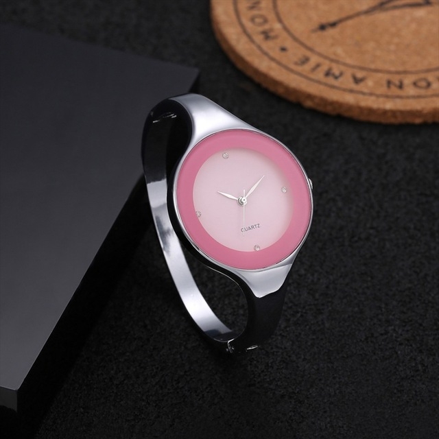 

2 PCS Women Simple Style Alloy Thin Strap Quartz Watch(Pink)