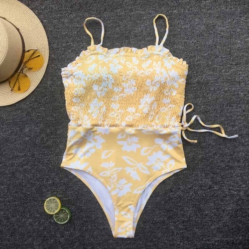 

2 PCS Women Printed Tube Top Sling One-piece Skinny Swimsuit, Size:L(Yellow)