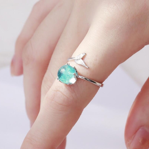 

Women Fashion Blue Crystal Mermaid Shape Open Rings