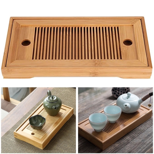 

2 PCS Bamboo Tea Trays Kung Fu Tea Accessories Tea Tray Table With Drain Rack(primary color)