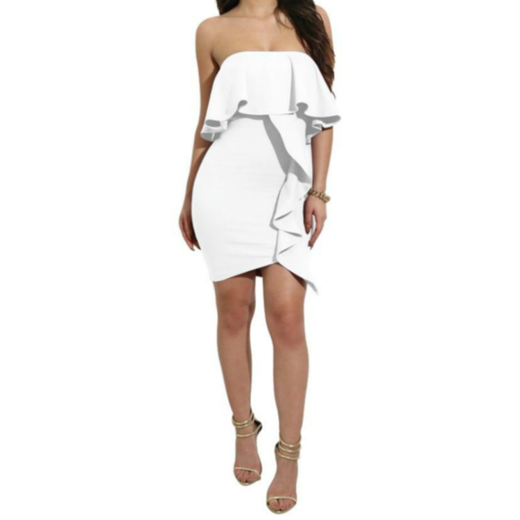 

Women's Wrapped Chest Ruffle Sexy Dress, Size:XL(White)
