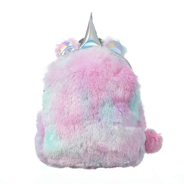 

2 PCS Unicorn Backpack Bag For Teenager Colorful Fur Leather Schoolbag Female Travel Shoulder Bag(Pink)