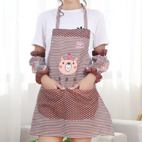 

Kitchen Oilproof Cartoon Bear Apron with Sleeve(Brown)