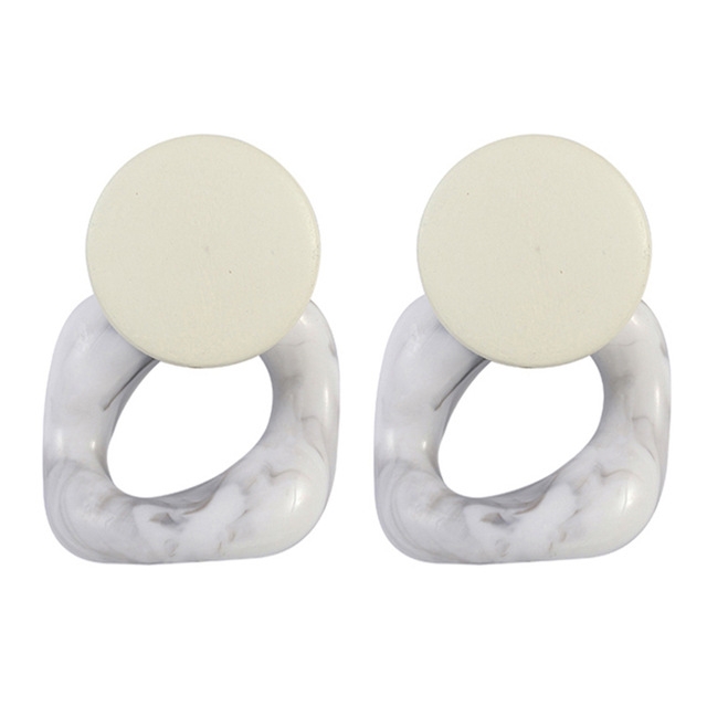 

2 Pairs Women Fashion Big Resin Drop Wood Square Earrings(White Grey)