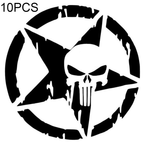 

10 PCS The Punisher Skull Car Sticker Pentagram Vinyl Decals Motorcycle Accessories, Size: 13x13cm