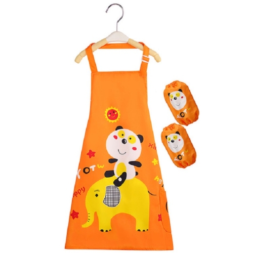 

Cartoon Bear Waterproof Apron Disposable Wash Clothes for Children with Oversleeve(Orange)