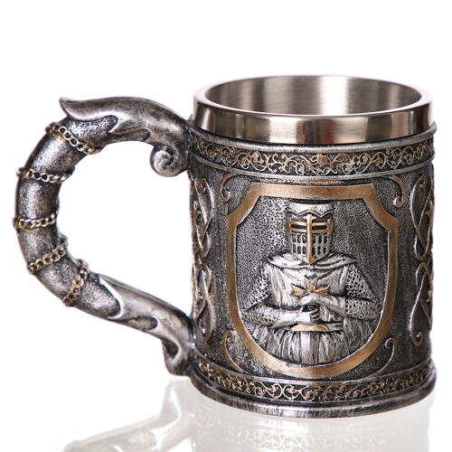 

3D Viking Skull Coffee Beer Mug Skull Mug Beer Wine Drink Gift Stainless Steel Knight Decorative Cup for Men Mug