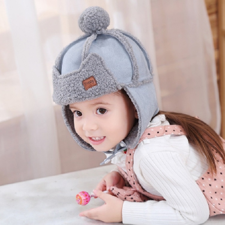 

Autumn and Winter Warm Lambskin Bomber Hat Flight Cap for Children, Size:48-52cm(Gray)