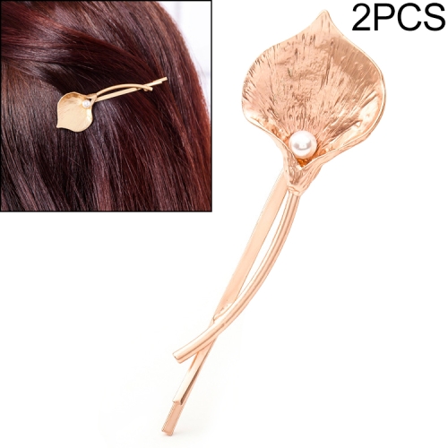 

2 PCS Fashion Wedding Hair Jewelry Flower Barrettes Solid Metal Leaf Pearl Hairpins(02 rose gold)
