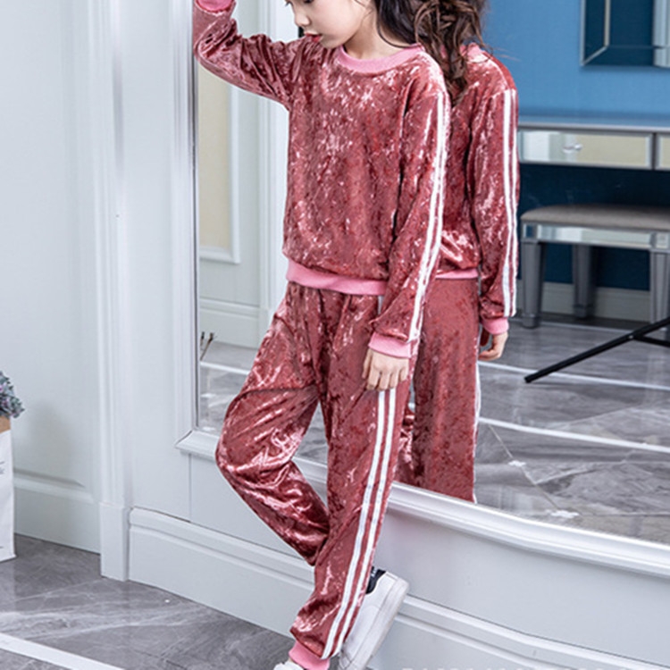 

Spring and Autumn Girls Sweatshirt Set Pleuche Long Sleeve Crew Neck Top + Pants, Size:120cm(Pink)