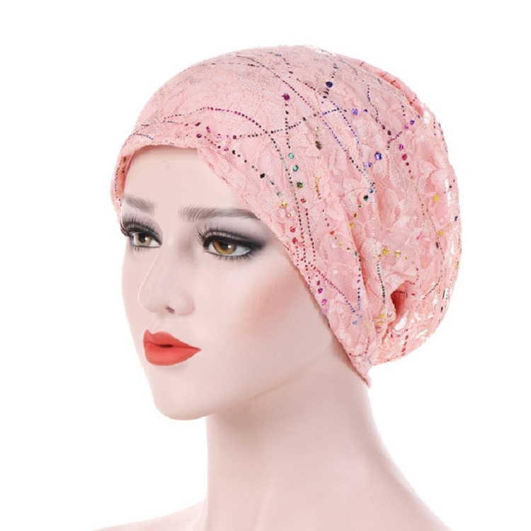 

2 PCS Thin Lace Breathable Wrapped Hat Colorful Dripping Turban Cap, Size:M (56-58cm)(Pink)