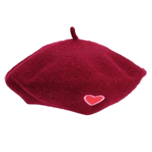 

Vintage Wild Lady Heart-shaped Embroidery Pattern Woolen Beret(Red)