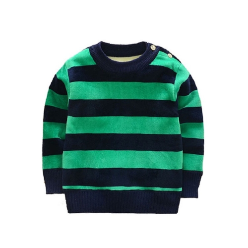 

Autumn and Winter Boys Thin Plus Velvet Striped Long-sleeved Pullover Top, Height:80cm(Green)