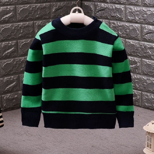 

Autumn and Winter Boys Thin Plus Velvet Striped Long-sleeved Pullover Top, Height:110cm(Green)