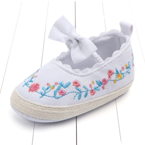 

Newborn Baby Crib Shoes Bow Embroidery Princess Baby Soft Sole Anti-Slip Shoes, Size:11cm(White)