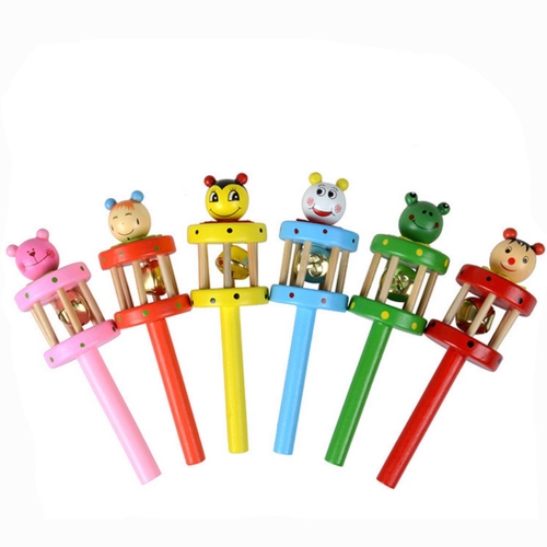 

Cartoon Animal Wooden Rattle Children Educational Music Toy, Random Style Delivery