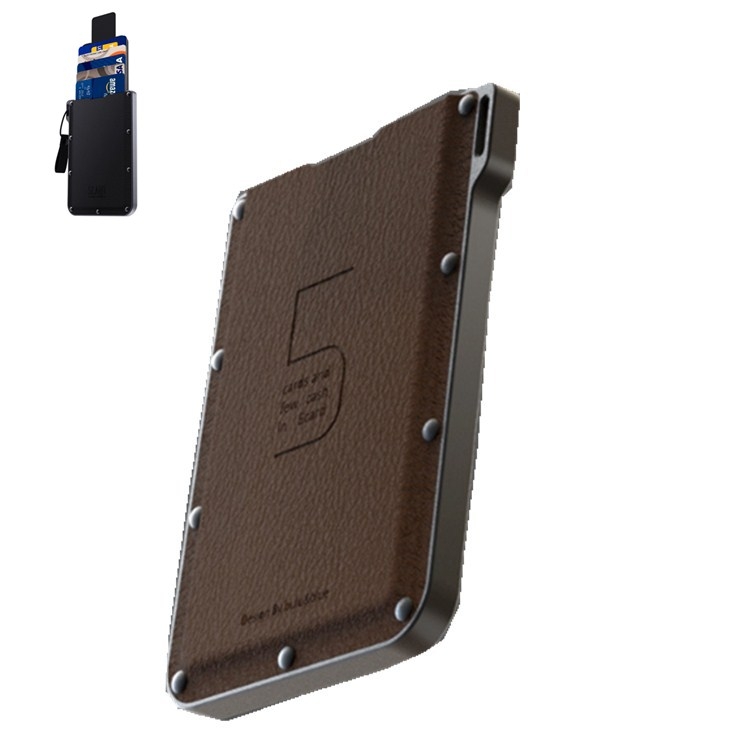

Portable Ultra-thin Card Holder Pull-out Design Invisible Personalized Card Holder, Style:Brown Microfiber Leather