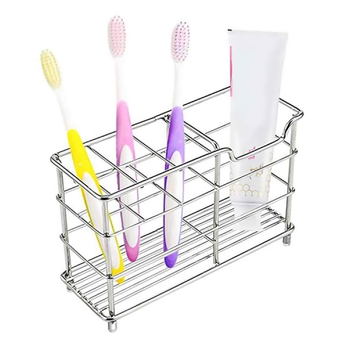 

Stainless Steel Toothbrush Toothpaste Rack Plaid Pen Holder Storage Rack