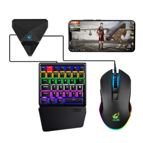 

ZIYOULANG G1 Bluetooth / Wired Dual-mode Automatic Pressure Shooting Mobile Game Throne Keyboard Mouse Converter + K106 One-hand Gaming Keyboard + V1 Mouse Set, Compatible with Android / IOS(Black)