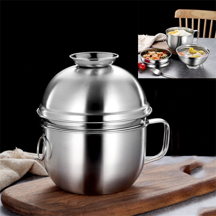 

Stainless Steel Fast Food Bowl Instant Noodle Cup Portable Three-layer Lunch Box With Spoon