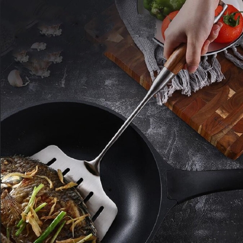 

Stainless Steel Fried Fish Spatula Creative Leak Shovel Fried Steak Flat Spatula, Style:Rosewood Handle