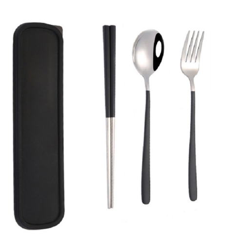 

4 PCS / Set Portable Stainless Steel Tableware Creative Set Chopsticks Spoon Fork Gift, Color:Black