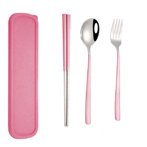 

4 PCS / Set Portable Stainless Steel Tableware Creative Set Chopsticks Spoon Fork Gift, Color:Pink