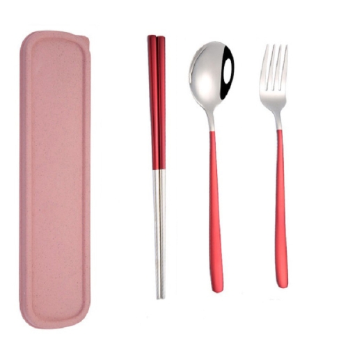 

4 PCS / Set Portable Stainless Steel Tableware Creative Set Chopsticks Spoon Fork Gift, Color:Red
