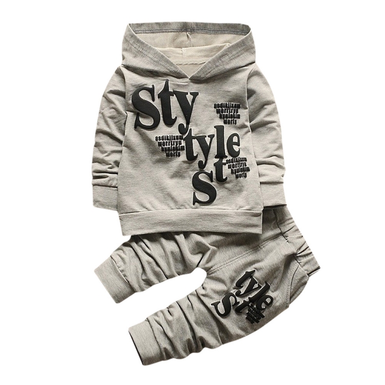 

Letter Printed Long Sleeve Hooded Sweater + Pants Winter Boys Clothing, Size:L(Light Grey)