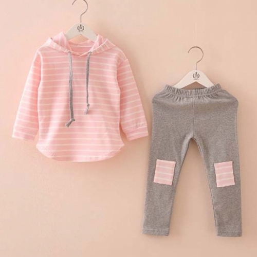 

Spring Striped Baby Girl Hooded Sweatshirts + Leggings Pants Casual Clothes Set, Size:130cm(Pink)