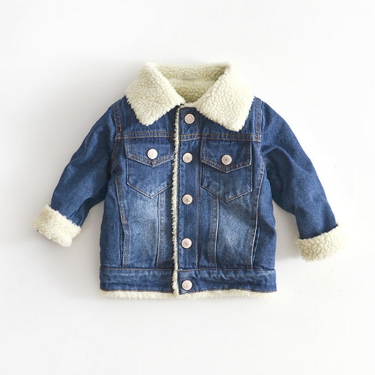 

Autumn and Winter Children Lamb Cashmere Thick Warm Short Denim Jacket, Height:9 Yards(Denim)
