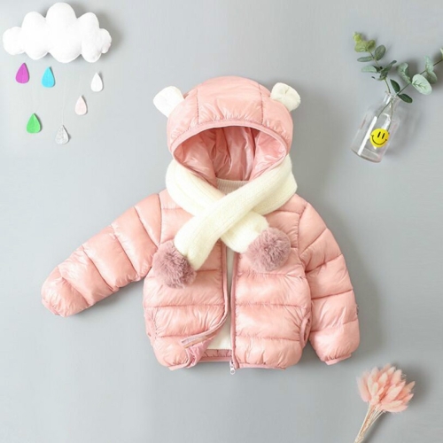 

Autumn and Winter Children Cartoon Animal Ear Shape Warm Hooded Down Jacket without Scarf, Height:110cm(Pink)