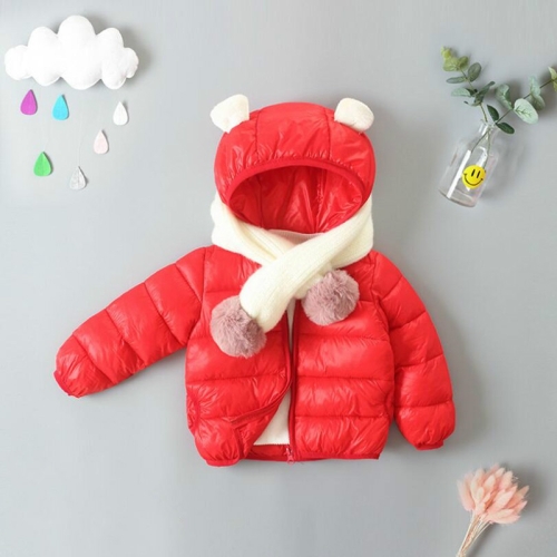 

Autumn and Winter Children Cartoon Animal Ear Shape Warm Hooded Down Jacket without Scarf, Height:120cm(Red)