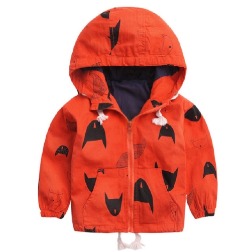 

Autumn Children Cartoon Fish Pattern Hooded Zipper Jacket, Height:100cm(Orange)