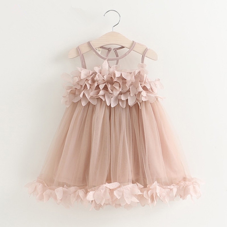 

Summer Girls Mesh Lace Vest Dress Princess Dress(Pink)