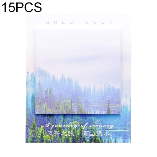 

15 PCS Scenery Tour Memo Pad Paper Post Notes Sticky Notes Notepad Stationery( Green hills and green water)