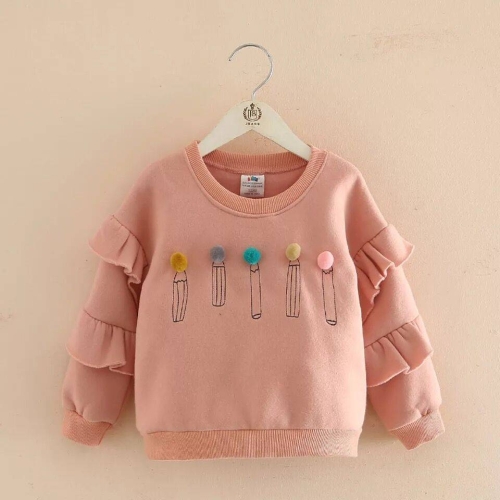 

Spring and Autumn Girls Round Neck Long Bell Sleeve Hair Ball Decoration Plus Velvet Thick Sweatshirt, Height:100cm(Pencil Pink)