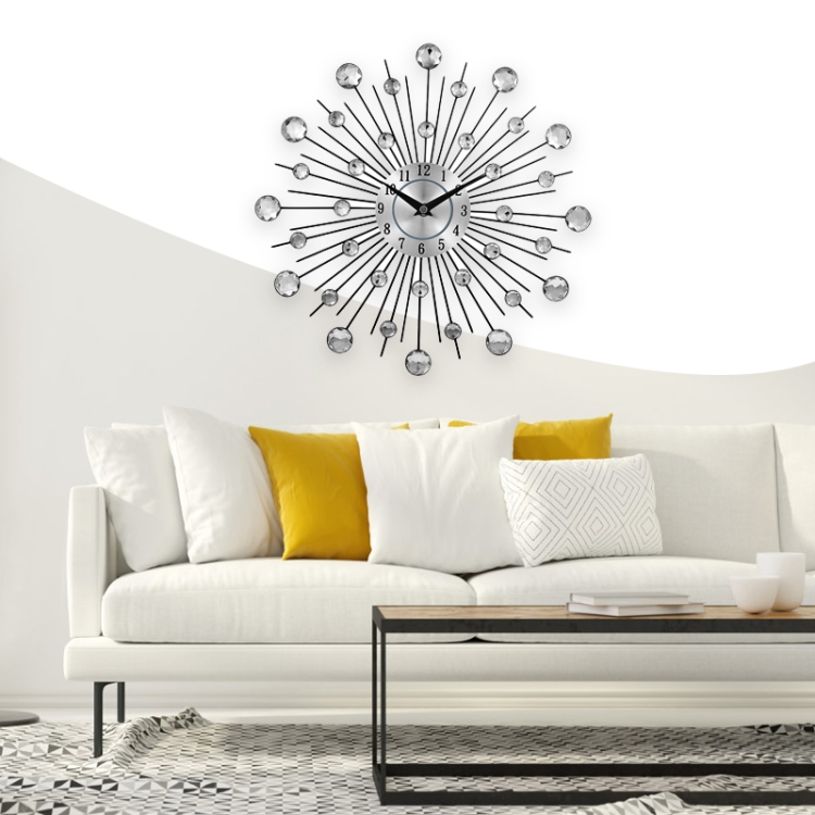 

Creative Wall Clock Crystal Silver Wrought Iron Wall Clock Personality Art Decoration Living Room Bedroom Clock