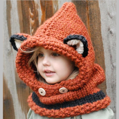 

Fox Ear Shape Winter Children Siamese Scarf Knit Hat