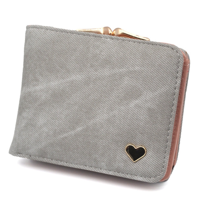 

Women Mini Leather Clutch Card Holder Short Wallet(Gray)