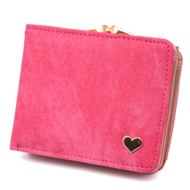 

Women Mini Leather Clutch Card Holder Short Wallet(Rose Red)
