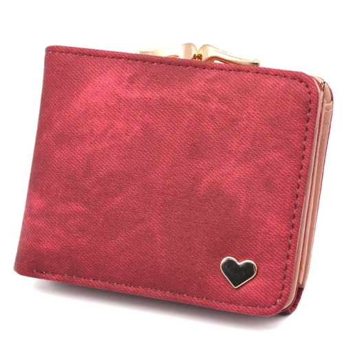 

Women Mini Leather Clutch Card Holder Short Wallet(Wine Red)