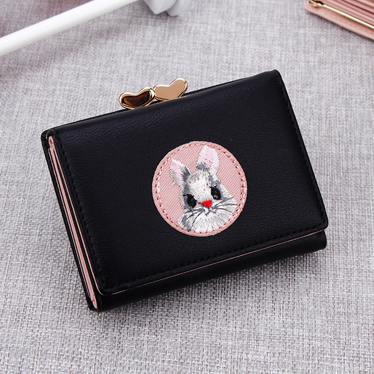 

Women Wallet Rabbit Cloth Stickers Multi-function Coin Purse Card Sets(Black)