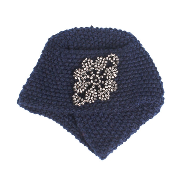 

2 PCS Corn Kernels Handmade Wool Hat Silver Diamond Drill Turban Hat(Navy)