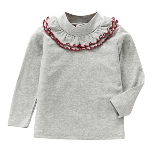 

Spring Girls Solid Color Lace Round Neck Bottoming Shirt Children Clothing, Height:120cm(Grey)